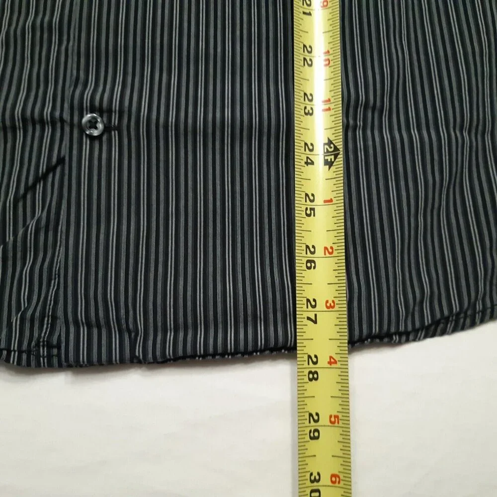 Old Navy Shirt Mens Large Black Striped Button Down Y2K Minimalist Short‎ Sleeve